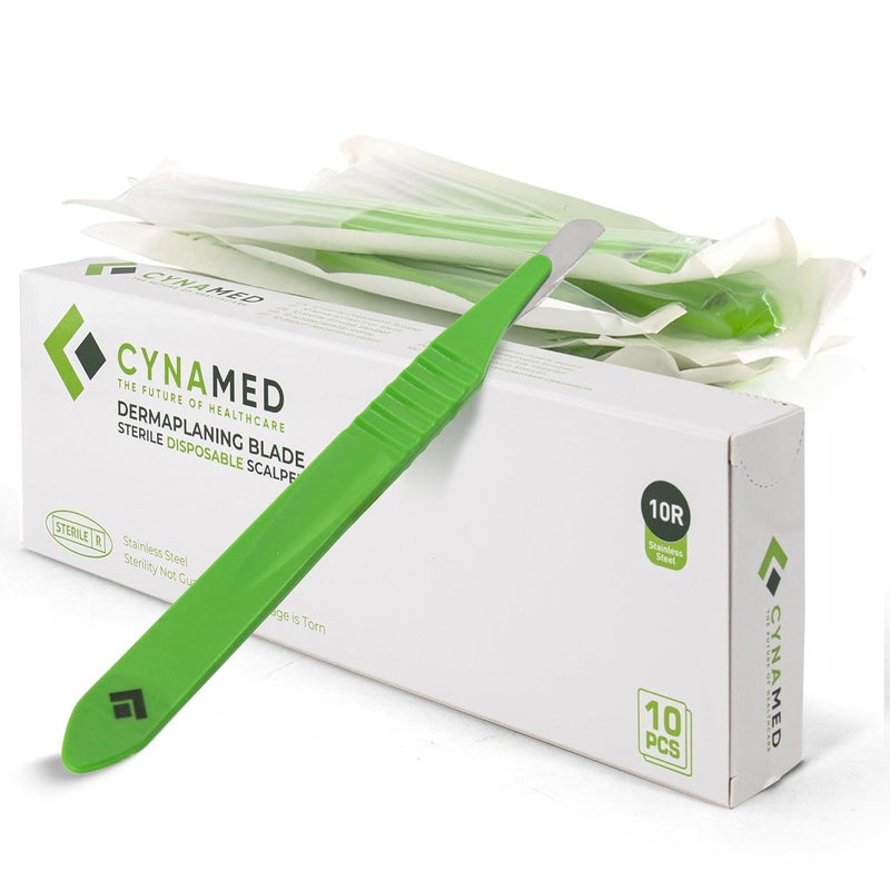 CYNAMED شفرات ديرما بلانينغ بمقبض بلاستيكي رقم 10R – شفرات تقشير من الفولاذ المقاوم للصدأ لبشرة ناعمة – للاستخدام الفردي، معقمة واحترافية لإزالة شعر الوجه والعناية بالبشرة - Image 1